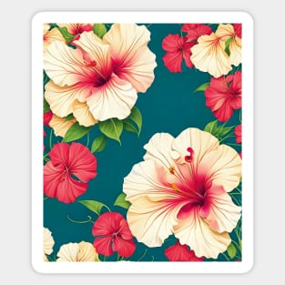 Red White Hibiscus Composition Magnet